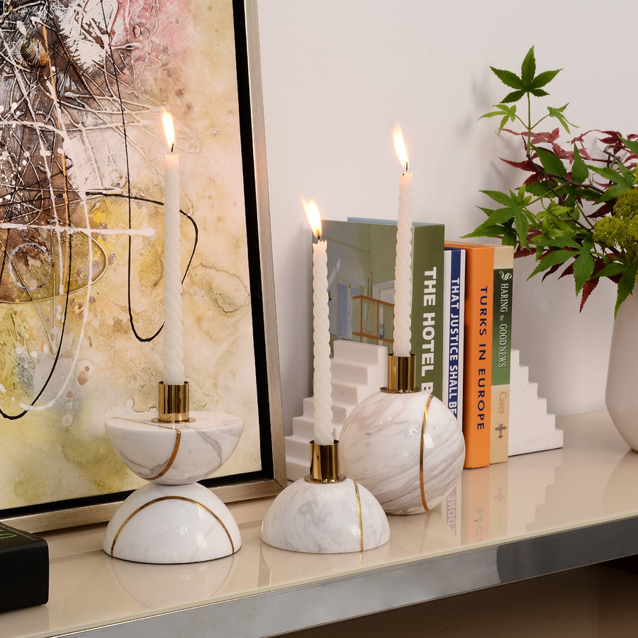 WHITE MARBLE HEMISPHERE CANDLESTICK